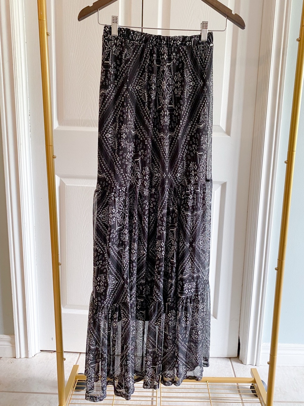 Bandana Print Black and White Maxi Skirt